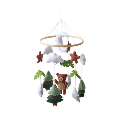 Ueiwffzo Mobile Baby Windspiele Grüne Blätter, Wald Tiere Babybett Mobile Baby Windspiel, Holz Mobile Baby Kinderzimmer Hängende Bettglocke, Kinderzimmer Dekor (Kleine Bär) von Ueiwffzo