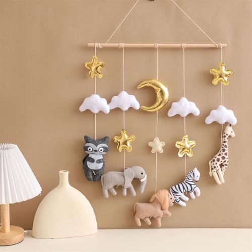 Ueiwffzo Babybett Mobile Windspiel 3D Löwe Wald Tiere und Wolken Wandbehang Boho Wanddeko, Babybett Anhänger Spiel Mobile Bett Dekor, Kinderzimmer Dekor (Wald Tiere) von Ueiwffzo