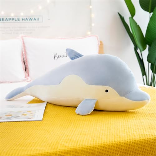 Ueiwffzo Delfin Kuscheltier,Stofftier Delfin Plüschtier Plüschkissen Superweiches Plüschspielzeug Puppen für Jungen Mädchen Schlafkissen Geschenk (110cm,Blau) von Ueiwffzo