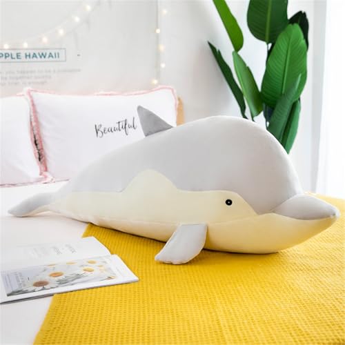 Ueiwffzo Delfin Kuscheltier,Stofftier Delfin Plüschtier Plüschkissen Superweiches Plüschspielzeug Puppen für Jungen Mädchen Schlafkissen Geschenk (110cm,Grau) von Ueiwffzo