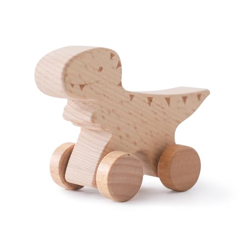 Ueiwffzo Dinosaurier Holzautos Kinder Holzspielzeug, Spielzeugautos für Babys und Kinder, Dinosaurier Holzautos mit Rädern (1 Pcs-A) von Ueiwffzo