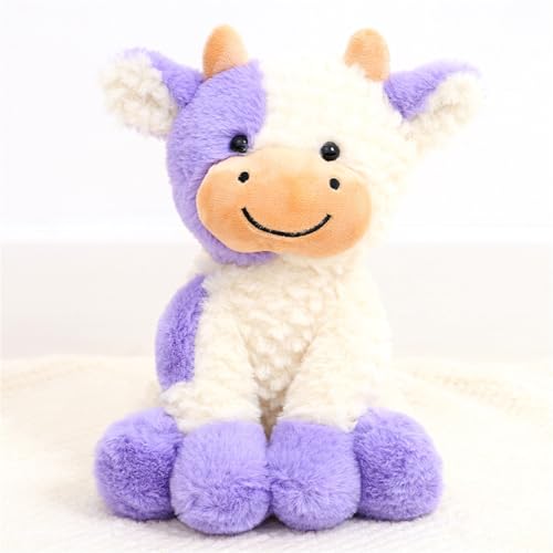 Ueiwffzo Kuh Plüschtier, Plüschkuh Stofftier Flauschiges Kühe Tier Gefüllte Kuscheltier Kawaii Kühe Kissen Plüschpuppe für Kinder Geburtstaggeschenk (Lila 22cm) von Ueiwffzo