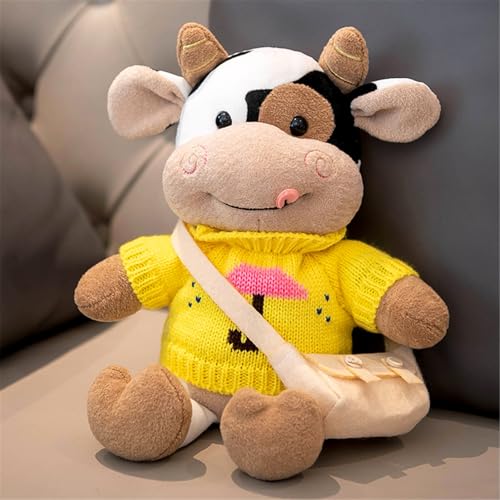 Ueiwffzo Kuscheltier Kuh, 30CM Kuh-Plüschtier Plüschkissen mit Pullover, Plüschkuh Spielzeug Weich Stofftier Flauschige, Plüschkuh Spielzeug für Baby Kinder und Erwachsene Geschenke (D) von Ueiwffzo