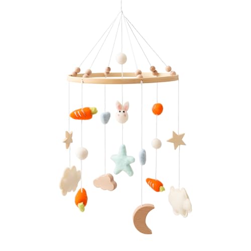 Ueiwffzo Mobile Baby Bettglocke Kaninchen, Hase Mobile Baby Windspiele mit Filzbällen, Kinderzimmer Hängende Mobile Windspiel, Neugeborenen Geschenk (Beige) von Ueiwffzo