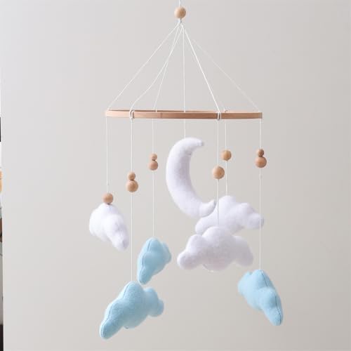 Ueiwffzo Mobile Baby Windspiele, 3D Wolke und Stern Mobile Baby Bettglocke mit Filzbällen, Hängende Mobile Windspiel für Babybett, Neugeborenen Geschenk (Blau) von Ueiwffzo