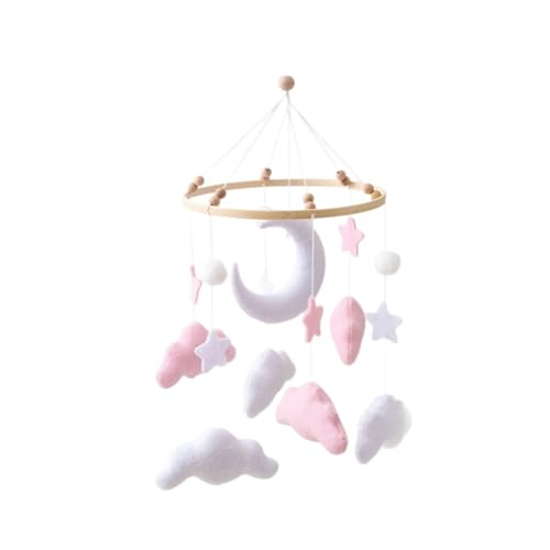 Ueiwffzo Mobile Baby Windspiele, 3D Wolke und Stern Mobile Baby Bettglocke mit Filzbällen, Hängende Mobile Windspiel für Babybett, Neugeborenen Geschenk (Rosa) von Ueiwffzo