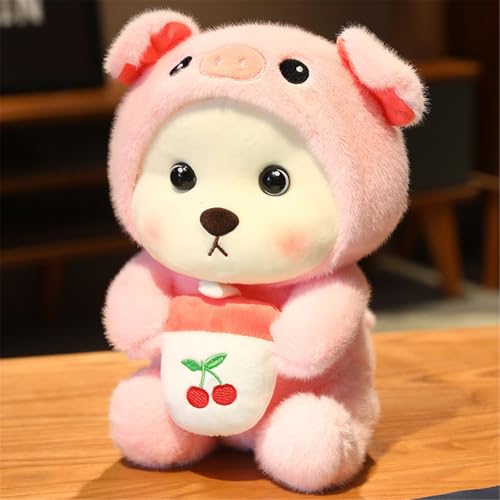 Ueiwffzo Plüsch Teddybär mit Teetasse Kuscheltier Weiches Teddybär Kissen-Stofftier Süße Plüschtier für Kinder Mädchen Puppe Geschenk (Schwein,24cm) von Ueiwffzo