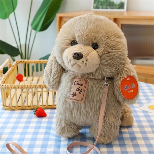 Ueiwffzo Pudel Plüschtier Hund Kuscheltier Teddy Hund Plüschtier mit Zugseil Realistisch Pudel Plüsch Stofftier Hund Hunde Dog Geschenk für Kinder Mädchen (Braun,35cm) von Ueiwffzo