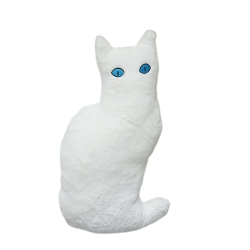 Ueiwffzo Realistische Katze Plüschtiere, Katze Plüschtier Katzen Kissen Kinder, Weiches Cat Stofftier Kopfkissen Plüsch Sofakissen, Geschenke (Weiß) von Ueiwffzo