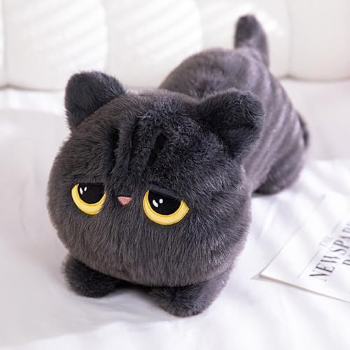 Ueiwffzo Schwarze Katze Plüschtier Katzen Kissen Kuscheltier Stofftier Plüschtiere Kawaii süße Cat Plüsch Sofakissen Geschenke für Freunde Kinder Dekoration (50cm,Grau) von Ueiwffzo