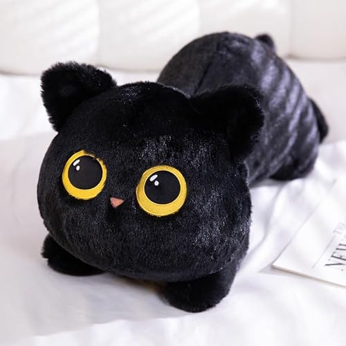 Ueiwffzo Schwarze Katze Plüschtier Katzen Kissen Kuscheltier Stofftier Plüschtiere Kawaii süße Cat Plüsch Sofakissen Geschenke für Freunde Kinder Dekoration (70cm,Schwarz) von Ueiwffzo