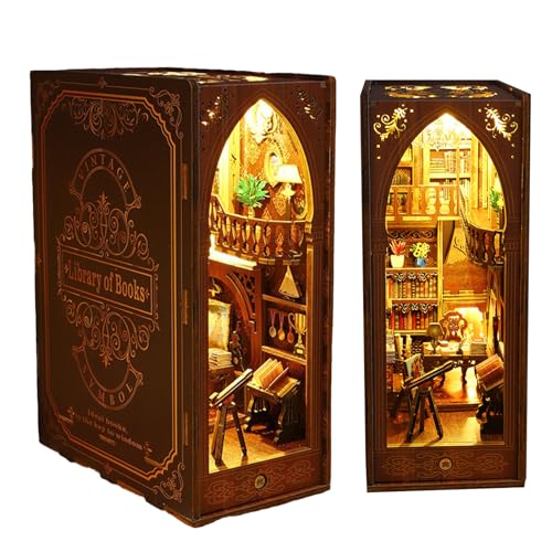 DIY Book Nook Kit, 3D Puzzle Puppenhaus Kit, Holz Buchstützen Miniatur Haus Kit mit LED-Licht, Bücherregal Deko Ornamente Bücherstand Dollhouse Modellbausätze für Erwachsene, Kreatives Geschenk (A) von Uennm