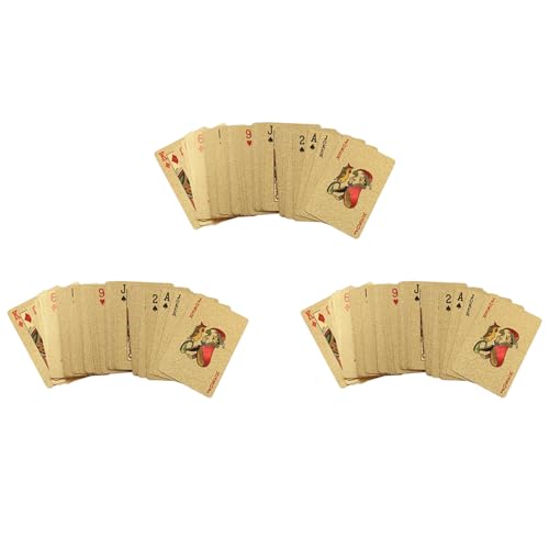 Uhidka 3 Stücke 24 Karat Gold Spiel Karten Kunststoff Poker Spiel Deck Folie Poker Pack Karten wasserdichte Karte von Uhidka