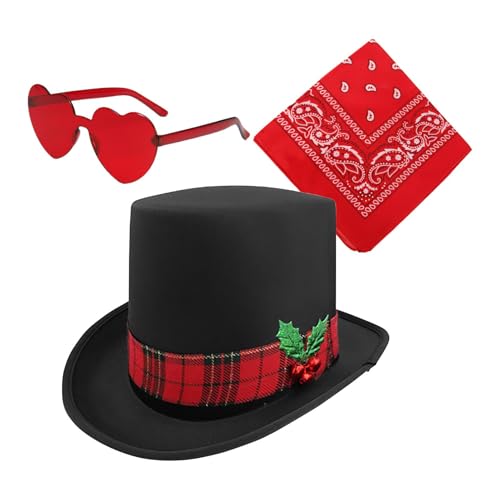 Uhngw Cowboyhut-Set für Weihnachten, Cosplay, Westernhut, Party-Kopfbedeckung, 3 x Weihnachtsparty-Hut mit Bandana und Herzbrille, Cowgirl-Hut für Party, Urlaub, Cosplay von Uhngw