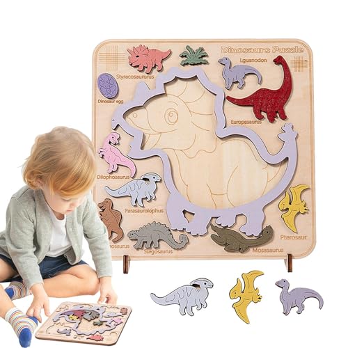 Uhngw Dinosaurier-Puzzle für Kinder, stapelbare Dinosaurier-Puzzles, sensorisches Spielzeug - Pädagogische Montessori-Dinosaurier-Puzzles | Sichere Brettspiele zum Stapeln passender von Uhngw