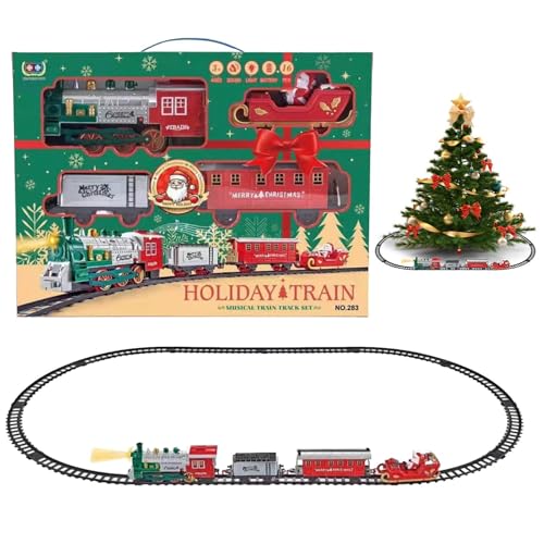 Uhngw Elektrische Zugset, Elektromutschicht Set, Weihnachts -Zug -Motorspielzeug mit Licht und, Elektrische Lokomotivmotor, Eisenbahnstrecke, Beifahrerwagen von Uhngw