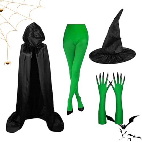 Uhngw Halloween Hexenkostüm,Hexenhut Inklusive Grüne Krallenhandschuhe - Verkleidungsset Für Halloween Karneval Film Rollenspiel Veranstaltung Uhngw Halloween Hexenkostüm,Hexenhut Inklusive Grüne Krallenhandschuhe - Verkleidungsset Für Halloween Karneval Film Rollenspiel Veranstaltung von Uhngw