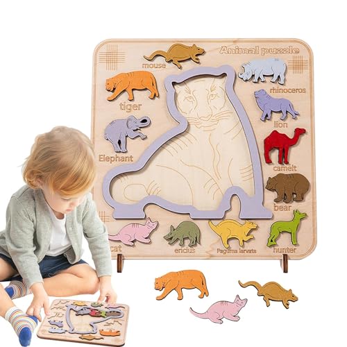 Uhngw Holz-Dinosaurier-Puzzles,Holz-Dinosaurier-Spielzeug - Puzzles Dinosaurier-Puzzles | Sichere Brettspiele zum Stapeln passender Lern-Denksportaufgaben für Kinder ab 3 Jahren von Uhngw