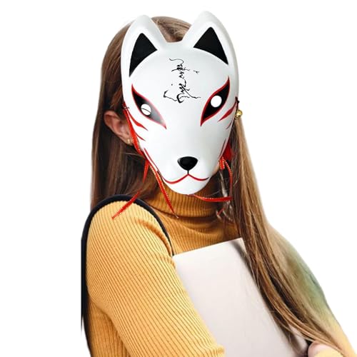 Uhngw Japanische Kitsune-Maske | Kitsune Gesichtsbedeckung mit elastischem Band, Fuchs-Cosplay-Maske – PU-Masken für Kostüme, Halloween, Weihnachten, Maskerade, Rituale von Uhngw