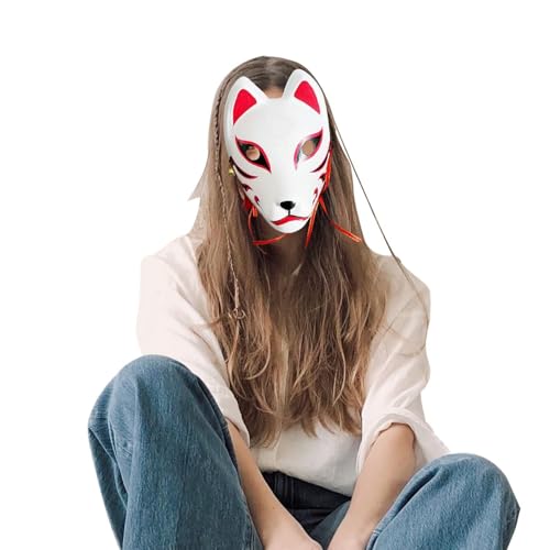 Uhngw Japanische Kitsune-Maske | Kitsune Gesichtsbedeckung mit elastischem Band, Fuchs-Cosplay-Maske – PU-Masken für Kostüme, Halloween, Weihnachten, Maskerade, Rituale von Uhngw