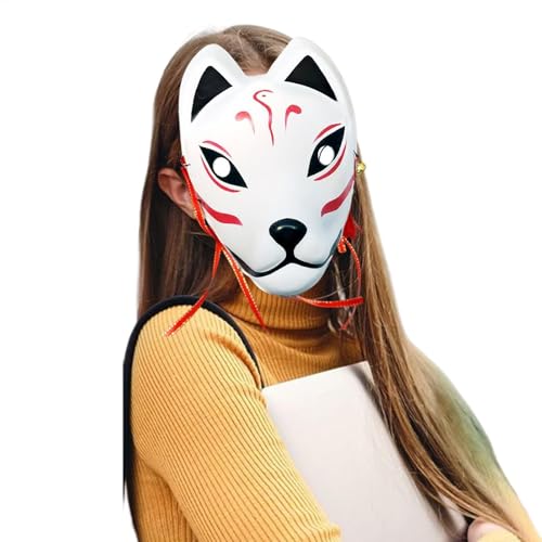 Uhngw Japanische Kitsune-Maske | Kitsune Gesichtsbedeckung mit elastischem Band, Fuchs-Cosplay-Maske – PU-Masken für Kostüme, Halloween, Weihnachten, Maskerade, Rituale von Uhngw