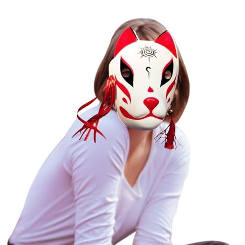 Uhngw Japanische Kitsune-Maske | Kitsune Gesichtsbedeckung mit elastischem Band, Fuchs-Cosplay-Maske – PU-Masken für Kostüme, Halloween, Weihnachten, Maskerade, Rituale von Uhngw