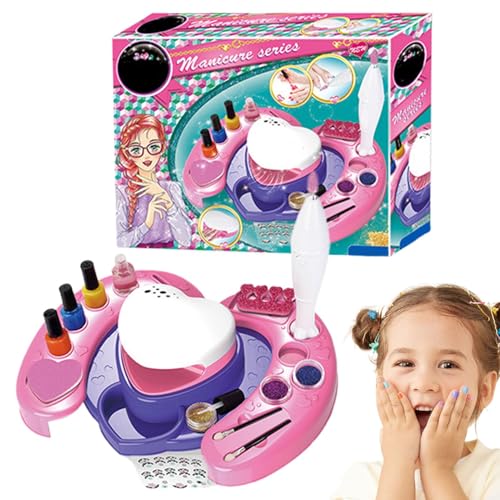 Uhngw Kinder-Nagellack-Set für Mädchen, Maniküre-Set für Mädchen,Waschbares Mädchen-Maniküre-Set | Nagelmaschine, Schönheitsspielzeug mit All-in-1-Organizer, Nageltrockner, von Uhngw