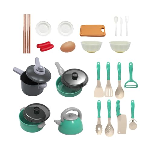 Uhngw Kinderspielküchenspielzeug-Set, Spielzeugküchenzubehör, 28X Rollenspielset mit Töpfen und Pfannen, Lehrreiches Küchenzubehör, lustige Utensilien, Kochgeschirr, Spielzeug, Spaß für Kinder, Freude von Uhngw