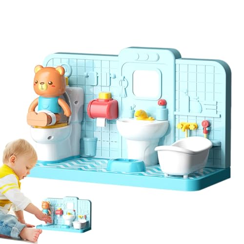 Uhngw Töpfchenspielzeug, Mini-Toilettenspielzeug, Niedliches Bären-Badezimmer- -Toilettenspielzeug, Rollenspielspielzeug, pädagogisches Toilettenspielzeug für Jungen und Mädchen von Uhngw