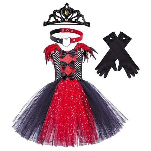 Uhngw Vampir-Kostüm für Kinder, Mädchen-Vampir-Halloween-Kostüm - Gothic Vampirkleid Mädchen - Halloween-Gothic-Tüllkleid für 2–12 Jahre mit Krone, Handschuhen und Schlüsselbeinkette Uhngw Vampir-Kostüm für Kinder, Mädchen-Vampir-Halloween-Kostüm - Gothic Vampirkleid Mädchen - Halloween-Gothic-Tüllkleid für 2–12 Jahre mit Krone, Handschuhen und Schlüsselbeinkette von Uhngw