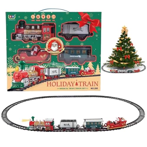 Uhngw Zugspielzeug für, Elektrozug,Weihnachts -Zug -Motorspielzeug mit Licht und - Elektrische Lokomotivmotor, Eisenbahnstrecke, Beifahrerwagen von Uhngw