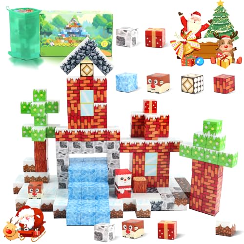 120 Stück Magnetische Bausteine, Build-Magnetwelt-Set, Magnetic Building Blocks, Bausteine Set Weihnachten für Jungen und Mädchen im Alter von 3 4 5 6 7 8, Kreative Spielzeug ab 3 Jahren für Kinder von Uiczdry