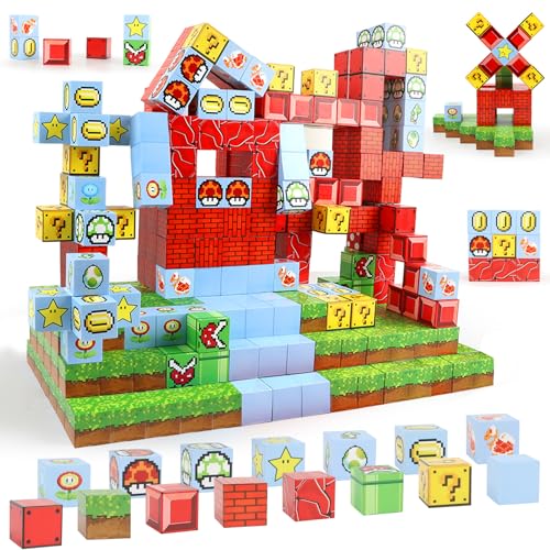 128 Stück Magnetische Bausteine,Bauen Magnetische Blöcke Welt,Magnetic Building Blocks,Magnetisches Spielzeug für Jungen und Mädchenim,Montessori Spielzeug ab 3Jahre Geschenk für Kinder（2.5CM/Stück) von Uiczdry