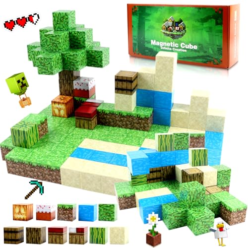 128 Stück Magnetische Bausteine - Build Mine Magnet Welt World Strand Set,Magnetic Building Blocks,Magnetisches Spielzeug für Jungen und Mädchenim,Montessori Spielzeug ab 3 Jahre Geschenk für Kinder von Uiczdry