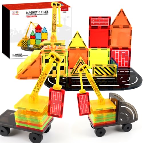 Magnetische Bausteine Spielzeug, Magnetic Tiles für Technische Fahrzeuge, Magnet Montessori Spielzeug Kinder, Magnetische Fliesen 3D, STEM Magnetspielzeug, Lernspielzeug für Jungen und Mädchen von Uiczdry