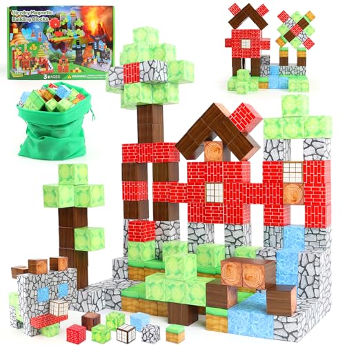 Uiczdry 130 Stück Magnetische Bausteine-Build Mine Magnet Welt World Set,Magnetic Building Blocks,Sensorische Magnetspielzeuge,Magnet Kinder Spielzeug,Geschenke für Jungen und Mädchen ab 3 Jahren von Uiczdry