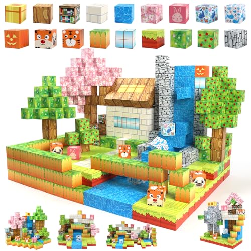 Uiczdry 150 Pcs Magnetische Bausteine,2.5CM/Stück Build Magnetische Welt World Set,Waldabenteuer-Spiele für Kinder,STEM Montessori Kreative Spielzeug ab 4 5 6 7 Jahre Junge und Mädchen von Uiczdry