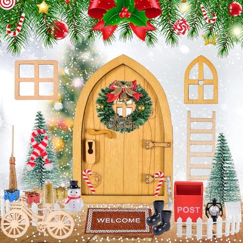 26 Stück Zwerg Tür Zubehör Set,Weihnachten Märchen Tür Zubehör, Weihnachten Zwerg Weihnachtsbaum, Zaun, Fenster, Mini Spielzeug Haus Weihnachtsdekorationen von UieaMsio