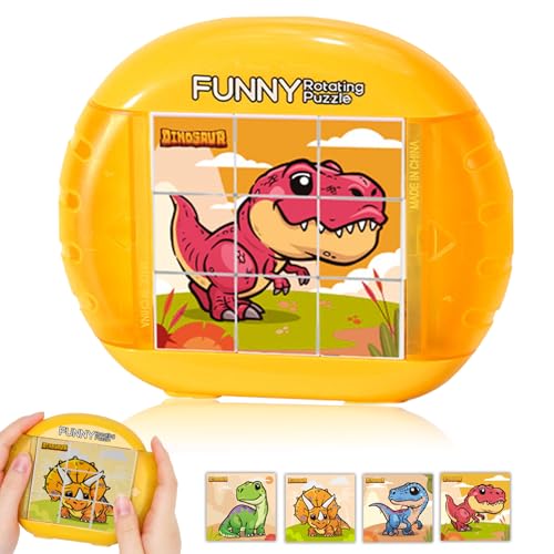 Flugzeug Autofahrt,Geschenk Dinosaurier drehen Puzzle,Toys Kinder 4 in 1 Puzzle,Lernspielzeug drehen Puzzle,Drehbares 3D Puzzle Kinder,für Kinder ab 1 2 3 4 Jahre, Jungen und Mädchen (gelb) von UieaMsio