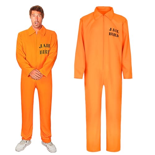 Halloween Gefangenen-Kostüm, Unisex Orange Sträfling Gefangener Kostüm, Häftling Kostüm Herren, Orange Overall Prisoner Costume Herren Damen Halloween Cosplay für Sträflinge, Gefangene, Und Räuber (M) von UieaMsio