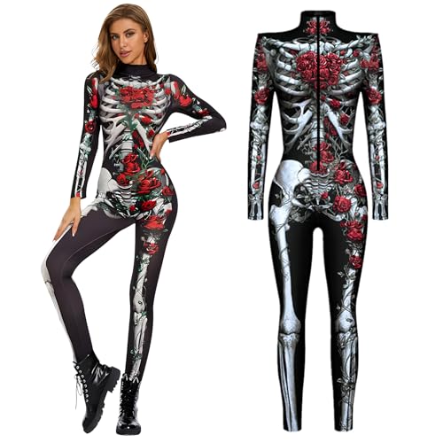 Halloween Skelett Anzug Damen,Jumpsuit Skelett Damen,Skelett Body Damen,Halloween Kostüm Damen Skelett,Halloween Kostüm Jumpsuit Dame,Halloween Kostüm Damen für Halloween,Weihnachten,Karneval von UieaMsio