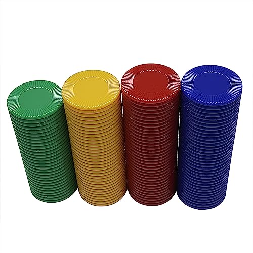 UieaMsio 400 Stück Pokerchips aus Kunststoff, 4 Farben, Bingo-Chips, Pokerchips aus Kunststoff, Spielchip für Zählchips für Kinder (22 mm) von UieaMsio