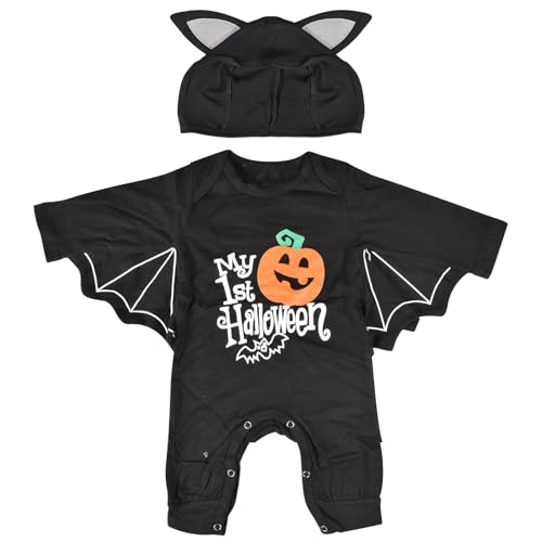 UieaMsio Baby Halloween Kostüm, Baby Fledermaus Kostüm, Niedlich, Baby-Einteiler, Unisex Fledermaus Kostüm Strampler für Halloween Cosplay Party Kostüm (Schwarz, 12-18 Monate) von UieaMsio