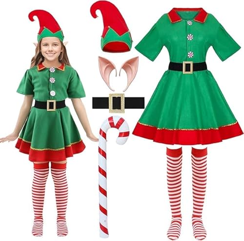 UieaMsio Elfen Kostüm Weihnachtenelf Kostüm Weihnachtself Kostüm Kinder Weihnachtselfen Set Damen Perfekt Für Weihnachtsfeiern, Familienfeste & Cosplay, Vielseitige Größen-120cm (120CM) von UieaMsio