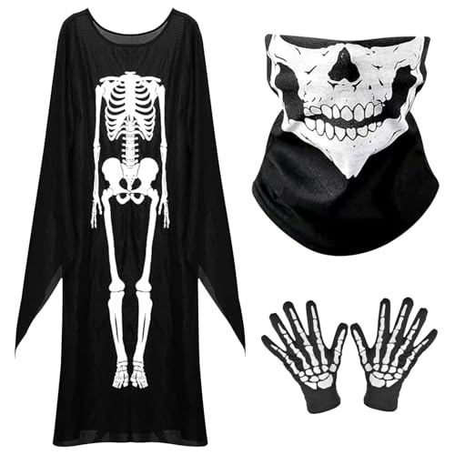 UieaMsio Erwachsene 3-teiliges Halloween Cosplay Ghost Kleidung,Skelett Kostüm, Ghost Skeleton Kostüm, Halloween Kostüm, für Herren Damen von UieaMsio