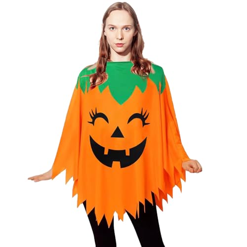 UieaMsio Halloween Damen Kürbis Umhang, Orange Kürbis Umhang, Damen spezielle Halloween Kleidung, Kürbis Damen Kleidung für Halloween, Karneval Party von UieaMsio