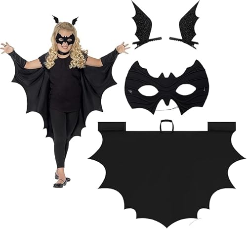 Halloween Fledermaus Kostüm für Kinder,Kostüm Fledermaus + Fledermaus maske + 2 Fledermausflügel Haarspangen,Halloween Kinder Kostüm Vampir Fledermaus Set,für Halloween Karneval Fasching Maskerade von UieaMsio