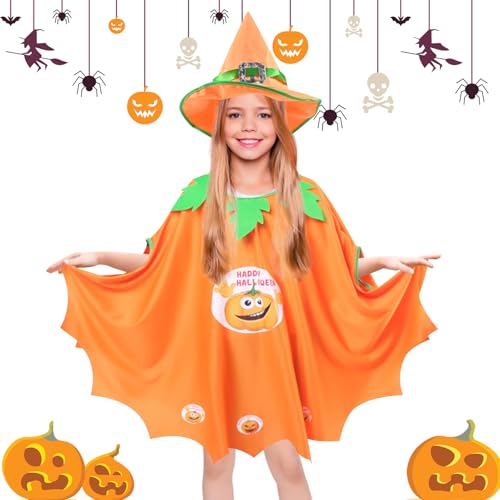 UieaMsio Halloween Kostüm Kinder,Halloween-Kürbis-Poncho für Damen,Fledermaus Umhang Kostüm,Kinder Halloween Kostüm,Geeignet für Höhe 100-150cm von UieaMsio