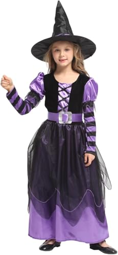 UieaMsio Halloween Hexe Kostüme für Mädchen Kinde,Zauberer verkleiden sich Cosplay Kostüm Set,Hexenkostüm Halloween Karneval Fasching Kostüme Lange Hexenkleid mit Hexenhut 3-9 Jahre von UieaMsio