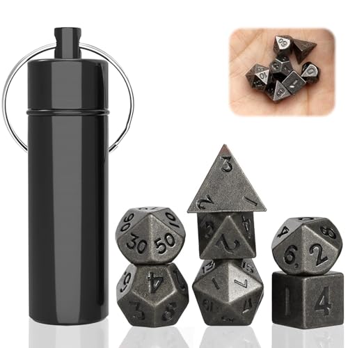 Uirheurd 7 Stück Mini Dice Set, DND Würfel Set mit Würfel Fall Schlüsselanhänger, Winzige Metall Dice Polyedrisches Würfel Set für Dungeons und Dragons DND RPG MTG Würfel Tischspiele Gifts von Uirheurd